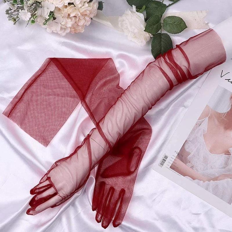70CM DIY Dünnes Netz Transparent Uni Weich Sexy Cosplay Mode Persönlichkeit Kleid Accessoires Bühnenauftritt Damen Lange Handschuhe