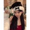 New Bow Plush Christmas Hat Adult Red Black Xmas Hat Women Santa Claus Cosplay Props Winter Caps DIY Christmas Party Decor Gift