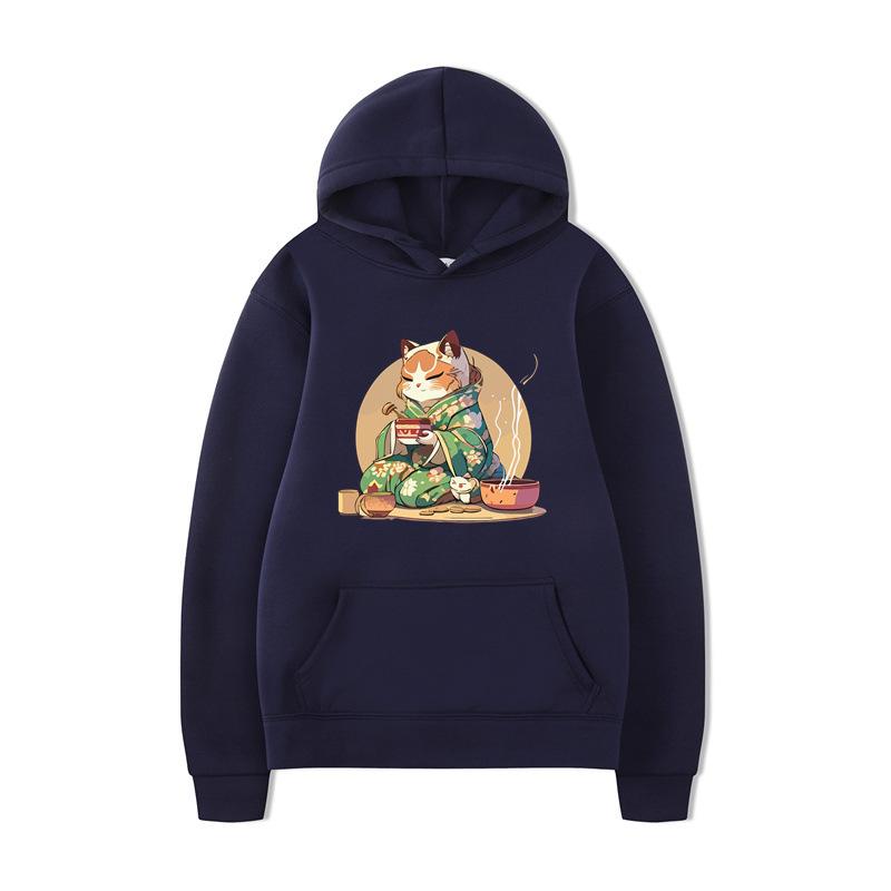 Autumn Cat Sushi Print Printed Men's Hoodie Brand Hoody Y2K Clothes Vintage Fashion Casual Unisex Long Sleeve Pullovers