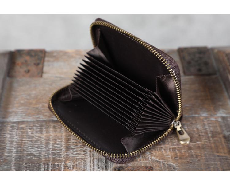 Vintage Crazy Horse Leather Accordion Card Holder with Multi-Card Slots, Coin Purse & Driver's License Pocket for Men and Women