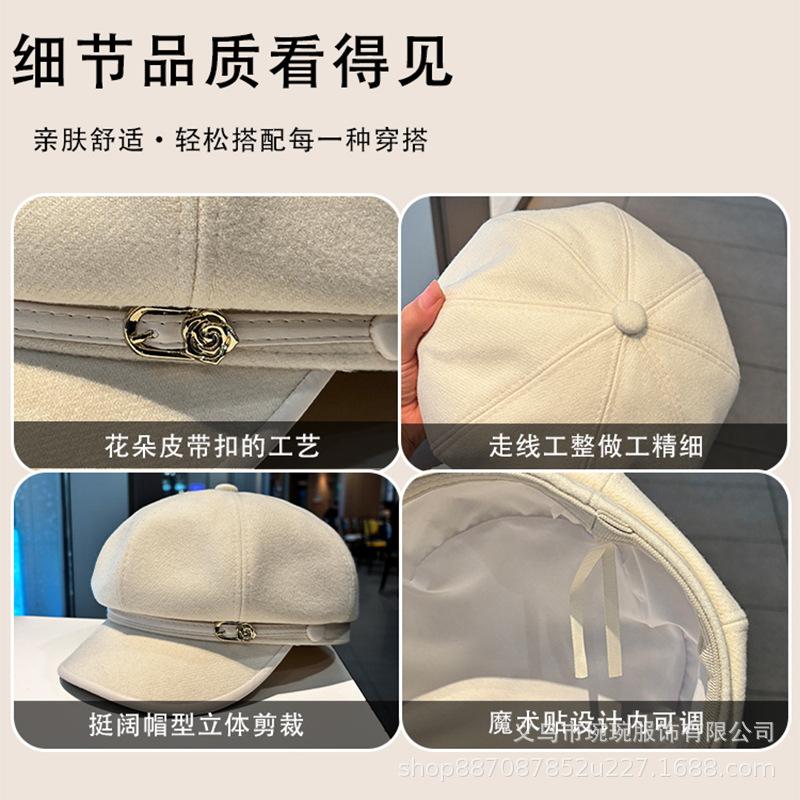New British style duck tongue octagonal hat autumn and winter wide brim versatile face small beret fashion temperament painter hat