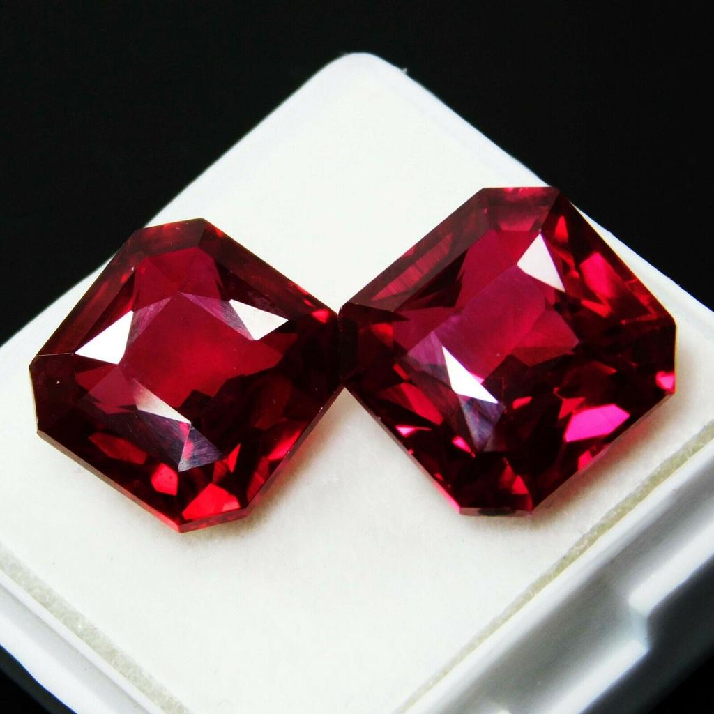 Natural Red Ruby Loose Gemstone 16 ct Square Cut Pair for Jewelry Making and Gem Collections