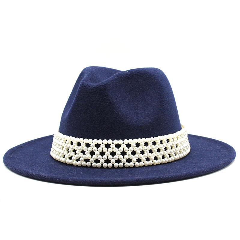Ladies Hat Trendy British Style Versatile Jazz Hat High-End Pearl Woolen Top Hat