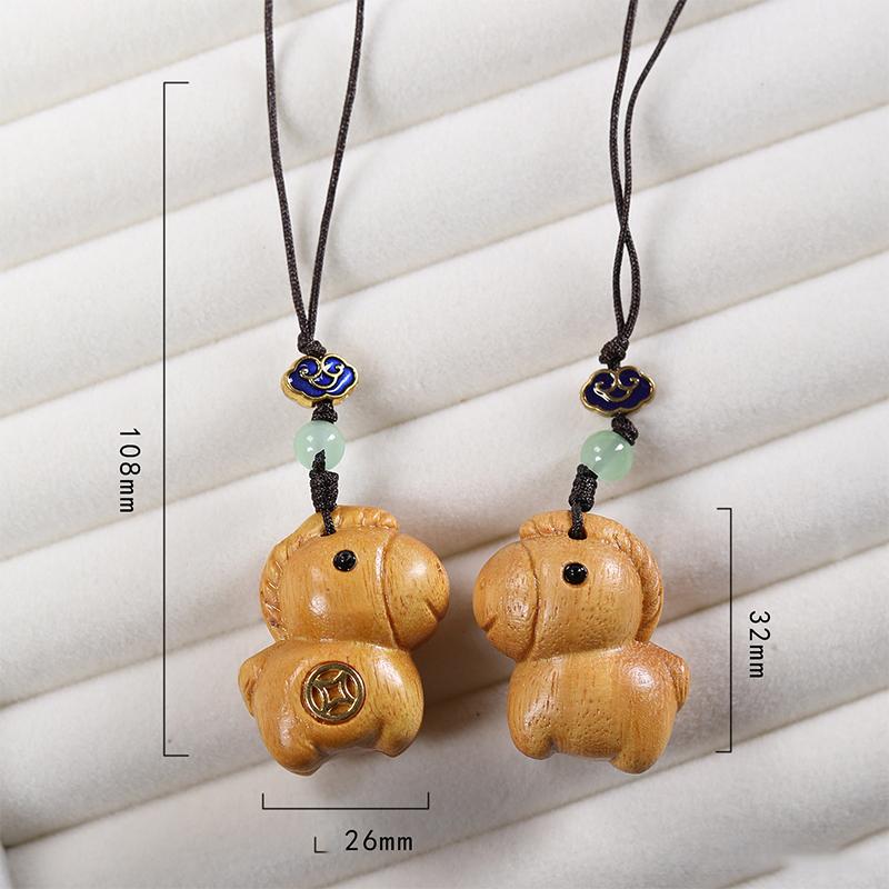 Creative Sandalwood Zodiac Horse Keychain Pendant Mobile Phone Hanging Decor Cute Wooden Artifacts Small Ornament Couple Gifts