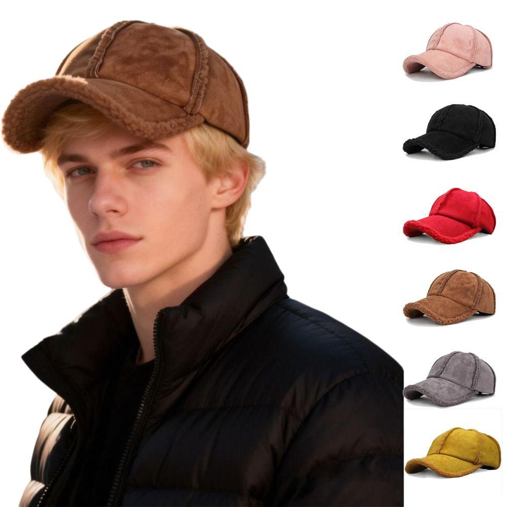 Windproof Lambswool Hats Solid Color Dad Hat Fashion Baseball Cap Winter Autumn