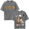 Gewaschenes Vintage Anime Haikyuu KARASUNO Merch T-Shirt Herren Cartoon Manga Oversized T-Shirt Herren Sommer Lässige Kurzarm-T-Shirts