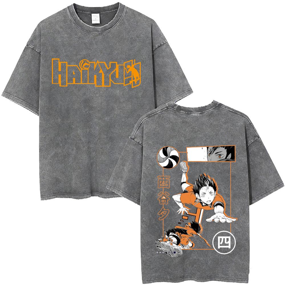 

Washed Vintage Anime Haikyuu Yu Nishinoya Merch Tshirt Men Women Summer Manga Oversized T Shirts Mens Casual Retro Tshirts S