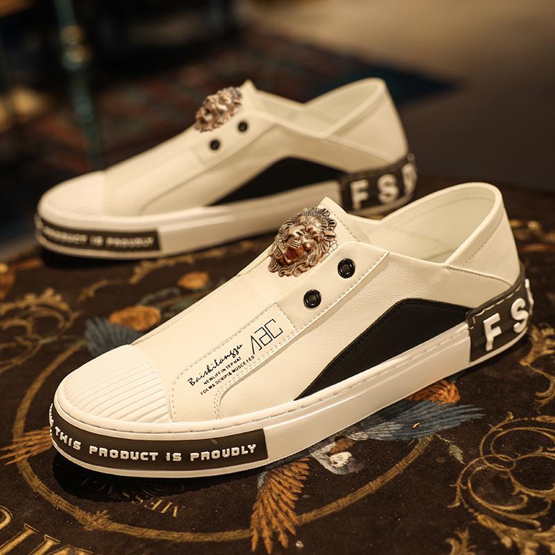 

Модный совершенно новый весенний обувь для мужчин кожаная повседневная обувь трендовые плоские кеды молодежная уличная роскошная обувь лоферы слипоны 38 белый