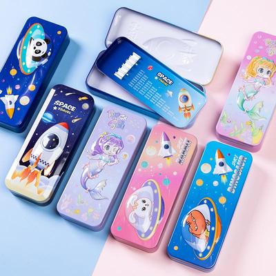 Double-Layer Cartoon Pencil Case for Kids - Cute High-Capacity Metal Stationery Box