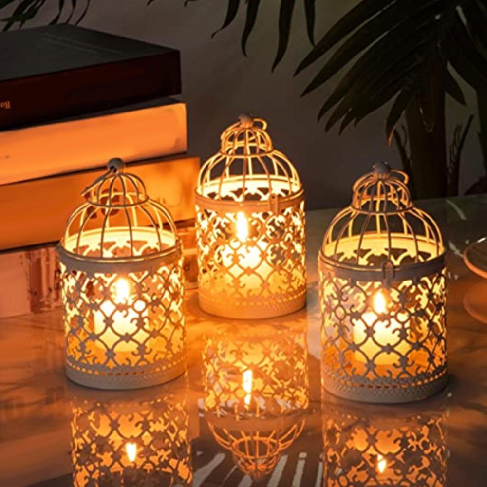 Round Iron Birdcage Candle Holder Metal Construction Hanging Candle Holder Dining Table