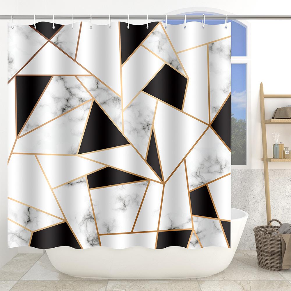 Marble Texture Printing Bathroom Non-Slip Floor Mat Shower Curtain Combination Carpet European And American Style