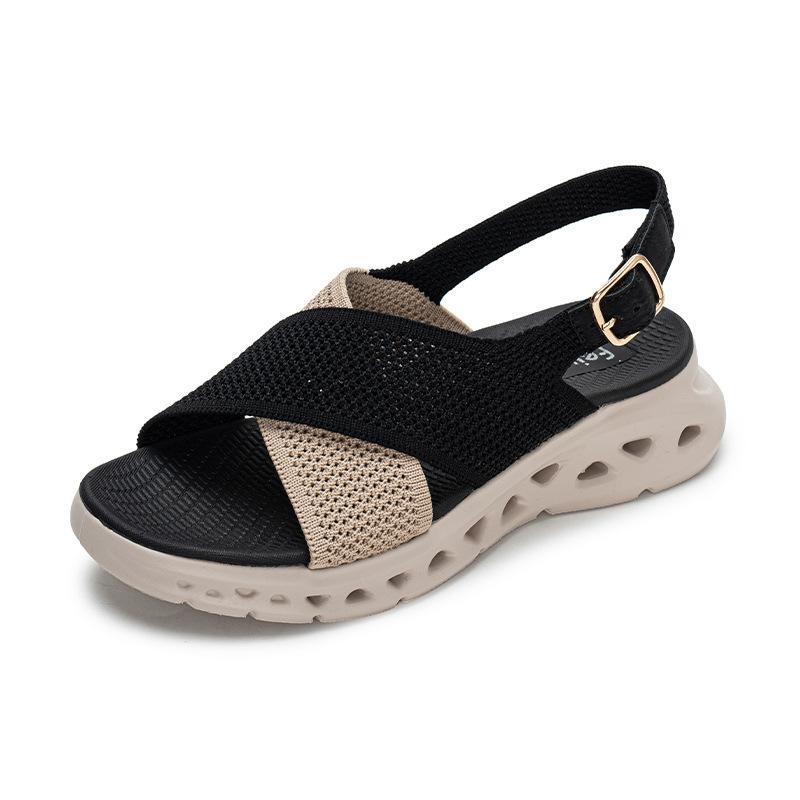 Sandals Women's Sports Sandals 2025 Summer Thick Soled Rhinestone Knitted Sandals Casual Comfortable Sports Cool Slippers