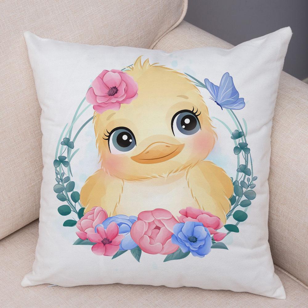 Cartoon Bird and Leaves Pillow Case Decor Cute Animal Lion Cushion Cover for Children Room Sofa Home Plush Pillowcase 45x45cm