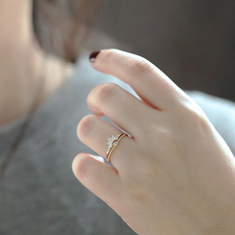 S925 Sterling Silver Adjustable Open Bean Ring with Zircon, Light Luxury Design for Women