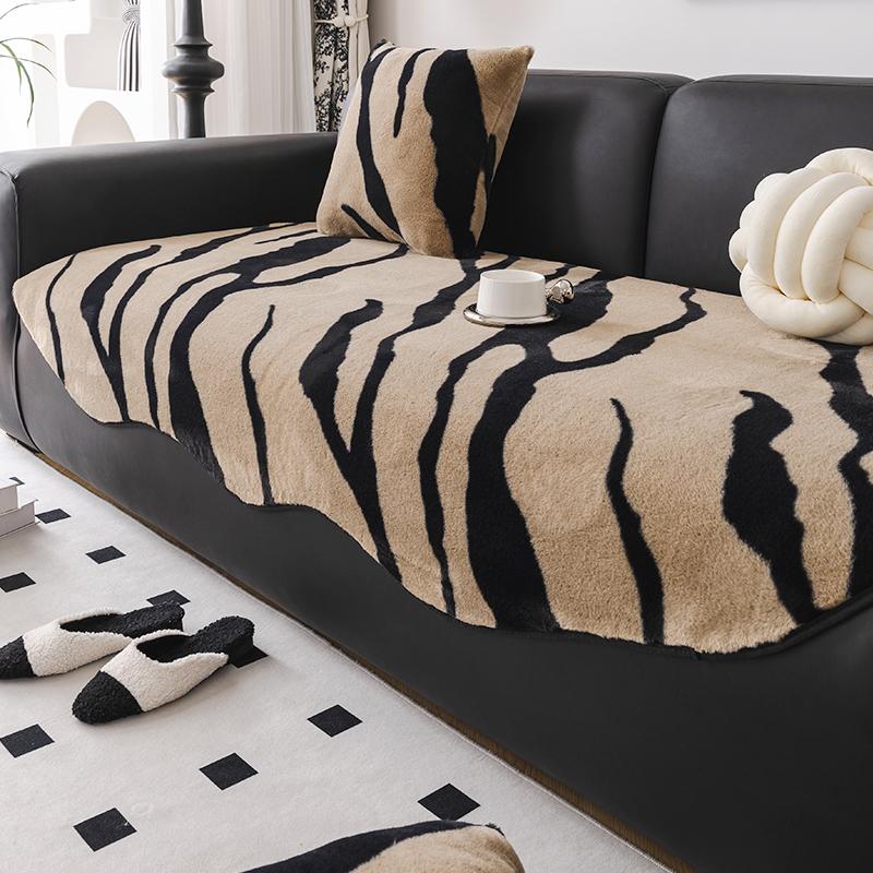 Rabbit Plush Irregular Shaped Sofa Cushion Thickened Non-Slip Leather Sofa Cover High Sense Cover Towel