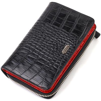 Stylish Medium-sized Women's Purse Made of Genuine Leather with Crocodile Embossing CANPELLINI 21911 Black