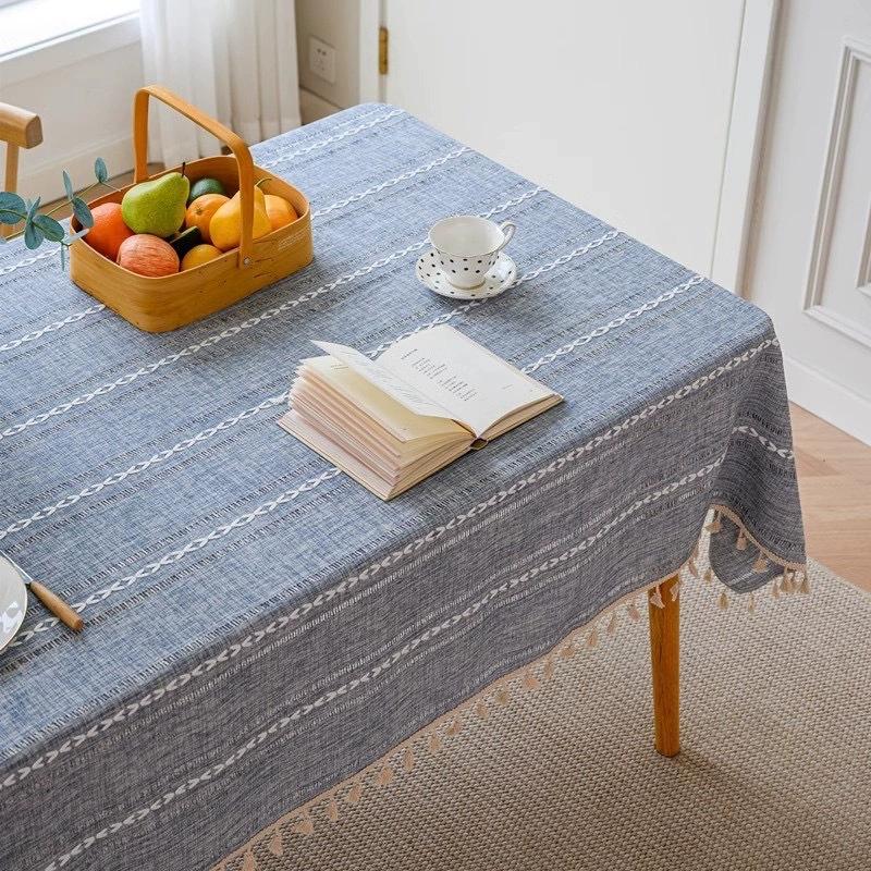 Hemstitched Borduurde Gestreepte Boho Tafelkleed, Zwaar Boeren Burlap Tafelkleed, Kreukbestendig Wasbaar Tafelkleed 90x140cm
