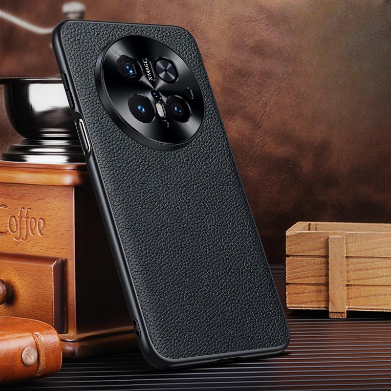 Suitable for Huawei Mate70pro Mobile Phone Case Leather Lychee Pattern M70 Lens Full-package Anti-fall Fashion Men's Genuine Leather Case