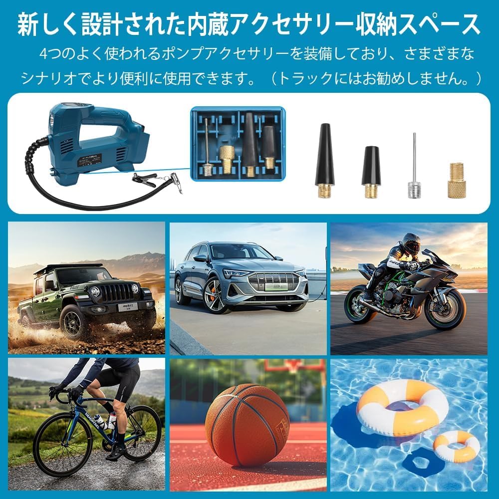 Waitley Electric Air Pump for Makita Rechargeable Cordless Air Fast LED LCD Digital Four for Nozzle Compatible with Makita 18V Unit 18V, Compressor,