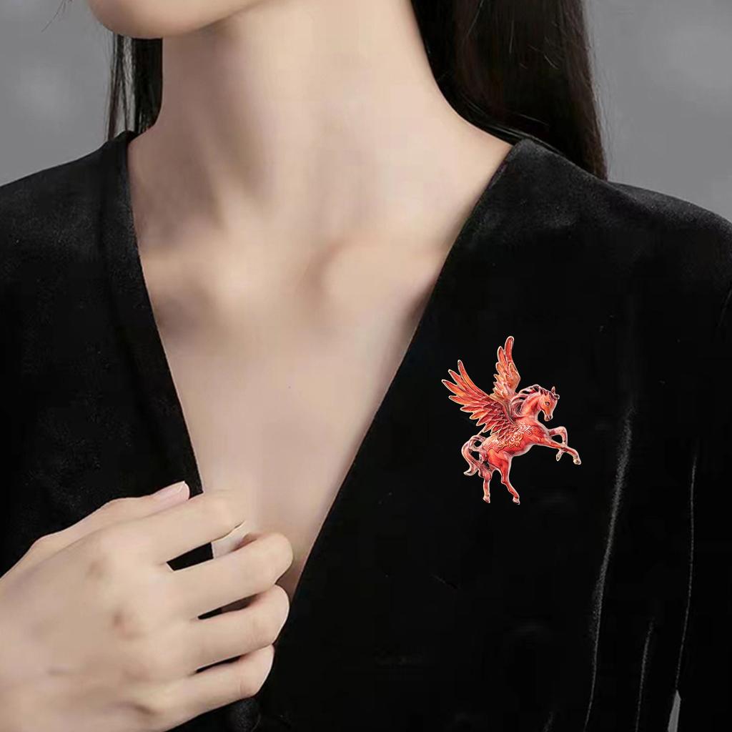 Contemporary Alloy Horse Brooch Avaliable Badge with Big Wing Accent Versatile Clothing Accessory Jewelry