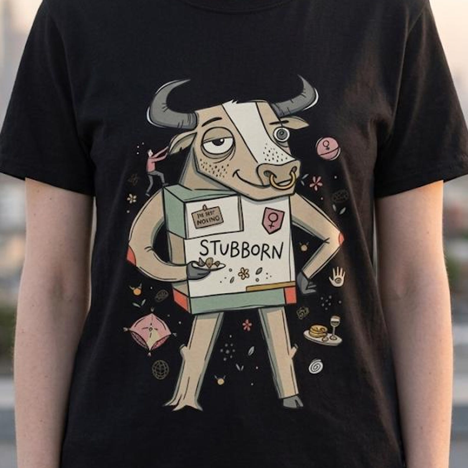 Taurus T-Shirt | Stubborn Zodiac Bull Graphic Tee, Astrology Lover Unisex Shirt L