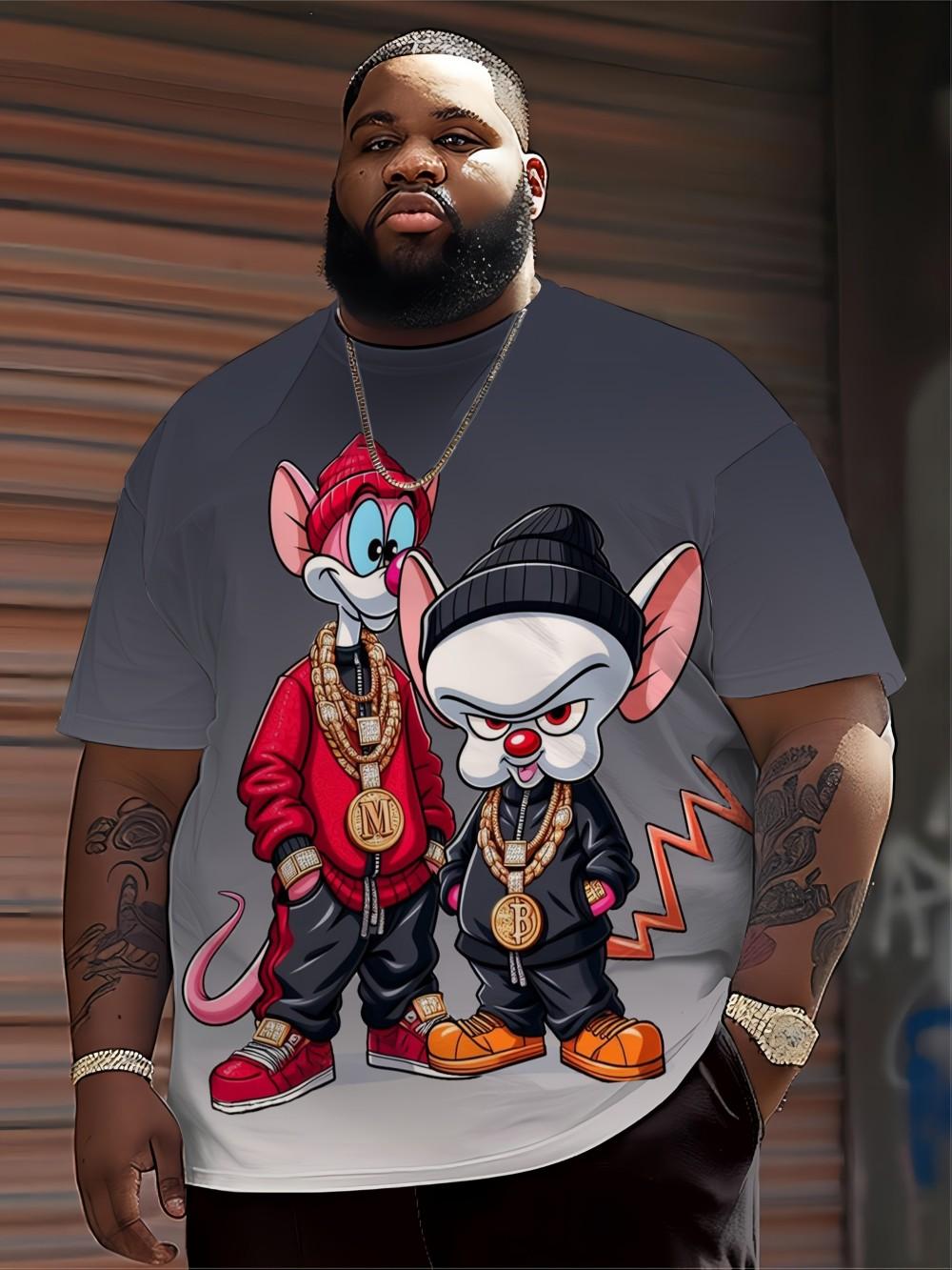 Herren Hip Hop Cartoon Tierdruck Rundhals T-Shirt 100% Polyester Stoff Sommer Street Top Geeignet für den täglichen Gebrauch 6XL black