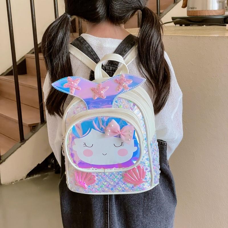 Girls Backpack Children With Shiny Shell Mermaid Tail For Kindergarten Use