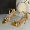 Fashion Liyke Gold Snake Print Leather Ankle Strap Sandals Women Summer Fashion Open Toe Gladiator High Heels Party Dress Shoes Size 42