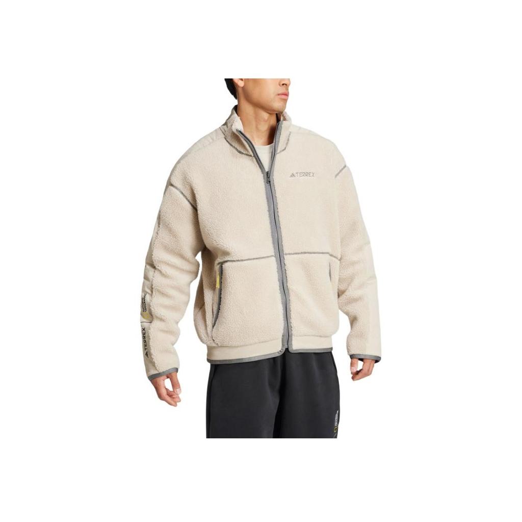 Adidas X National Geographic Collaboration FW24 National Geographic Jacket Stand Collar Casual Velvet Feel Coat Men Jacket Brown JJ4355