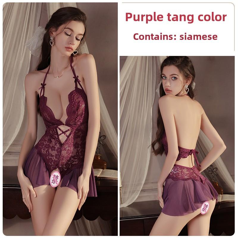 Szexi hát nélküli fehérnemű áttetsző hálós forró nyitott vékony egyrészes egyenruha szett