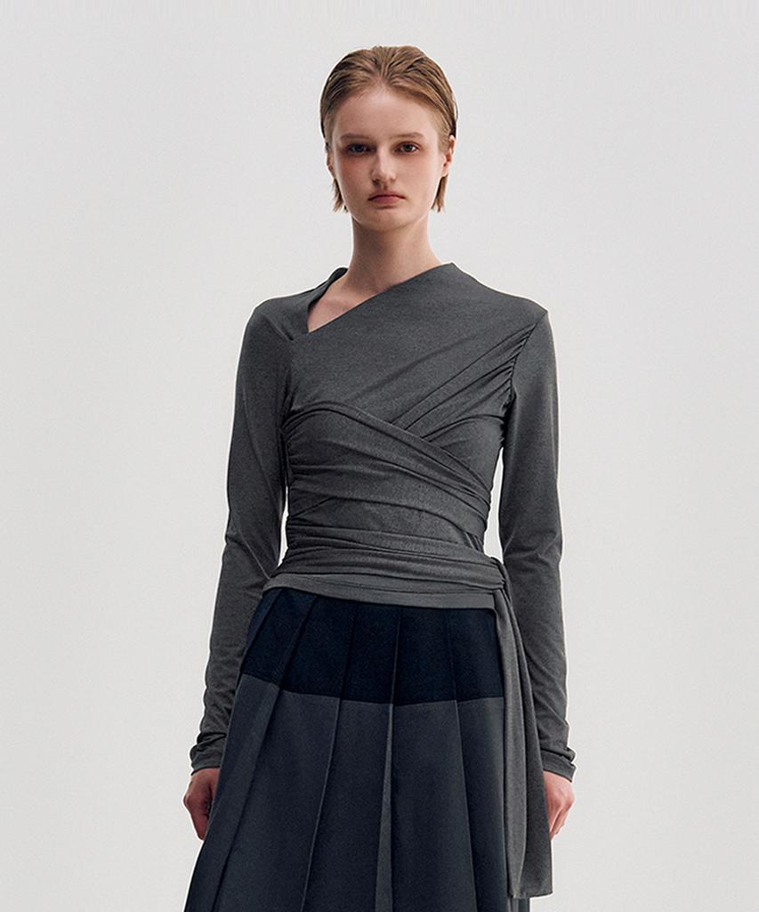 Kimjisu Multi-Tie Draped Jersey Top _ Dark Gray
