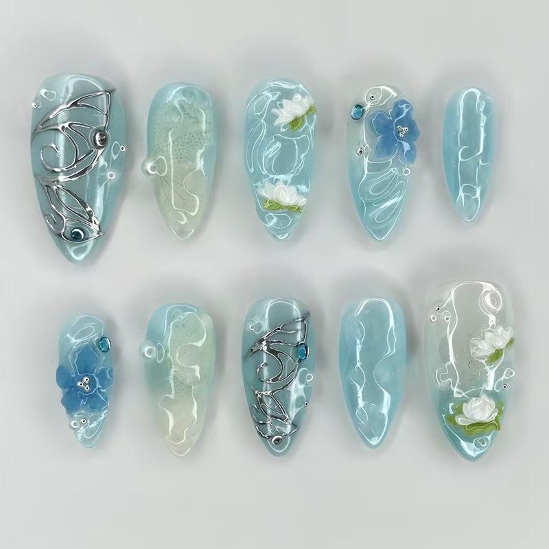 Three-dimensional gradual change ******lver burst flash, cool flowers, starry temperament, European and American ins wind removable nail art pieces 30