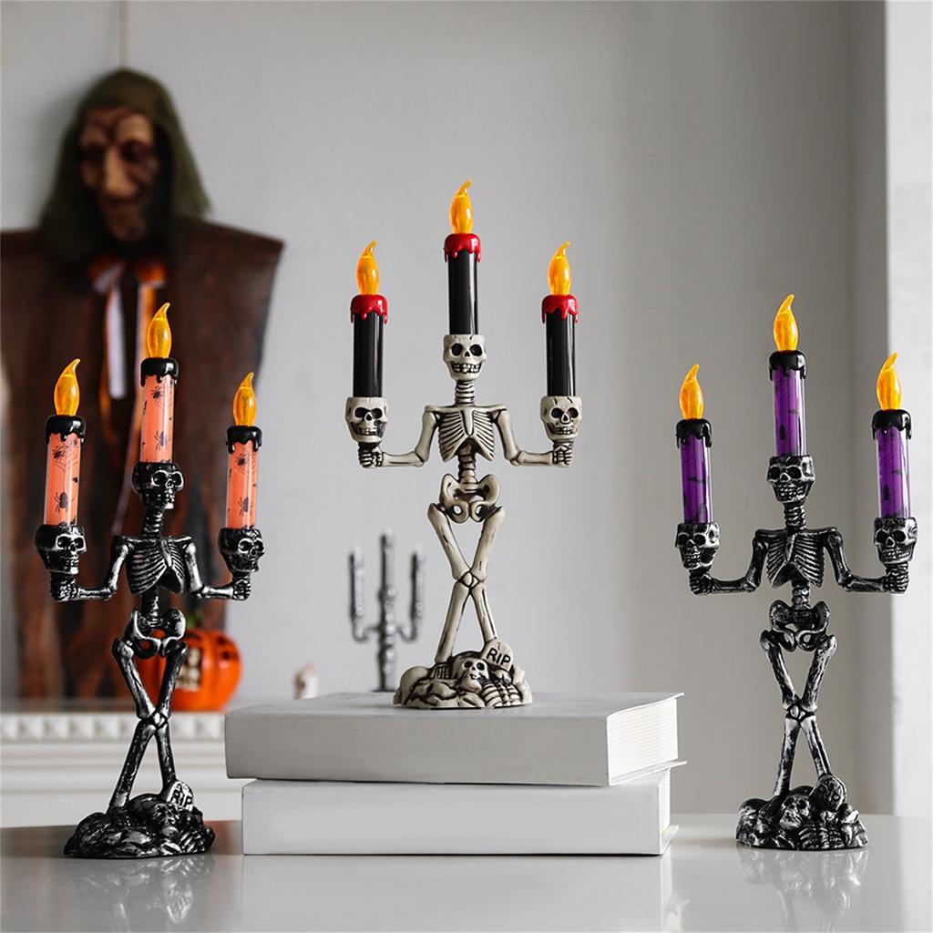 Halloween Skull/ Lamp Bar Shopping Mall Layout Props Candlestick Ornaments Candle Lamp Window Ornaments Luminous Night Light