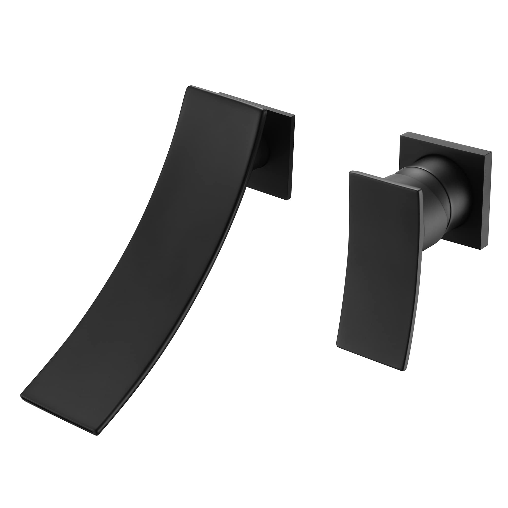 Wall Mount Faucet Brushed Nickel,Single Handle Bathroom Sink Faucet with Waterfall Spout Right-Handed матовый черный
