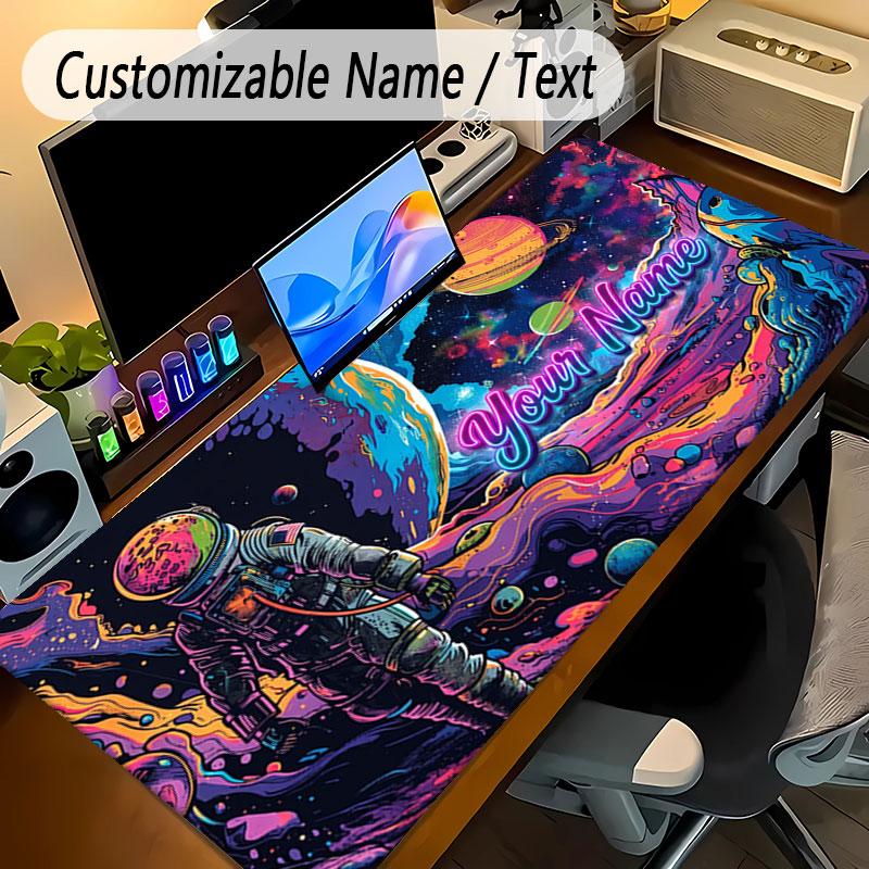 Astronaut Space Theme Personalized Mouse Pad Custom Name Text Non Slip Desk Pad For Laptop Office Desktop
