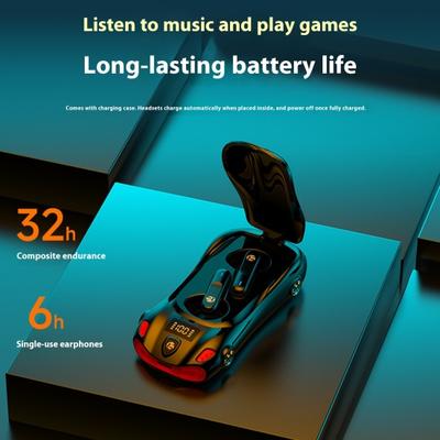 1 Pair Mini Wireless Earphones Ergonomic Noise Cancelling HiFi Sound Bluetooth-compatible 5.4 Earbuds Waterproof LED Display Sports Car Case