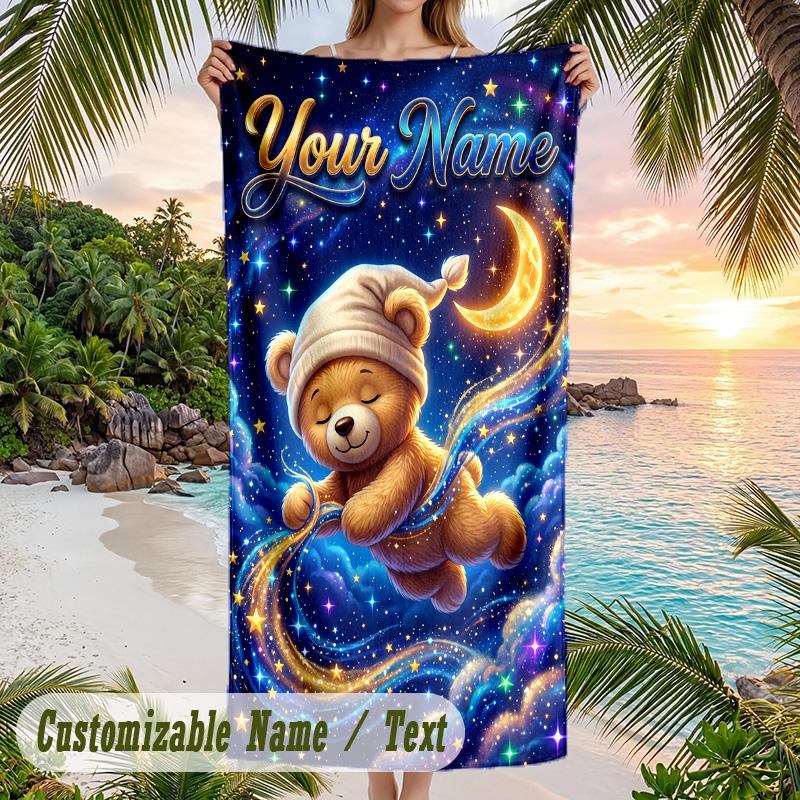 Space Cosmic Theme Beach Towel Personalized Custom Name & Text Soft Quick Dry Beach Towel for Swimming Travel