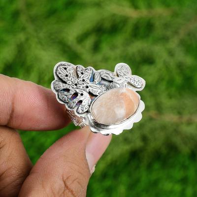 Přírodní drahokam skolicit 925 Sterling Silver Slibný nastavitelný prsten pro dívky