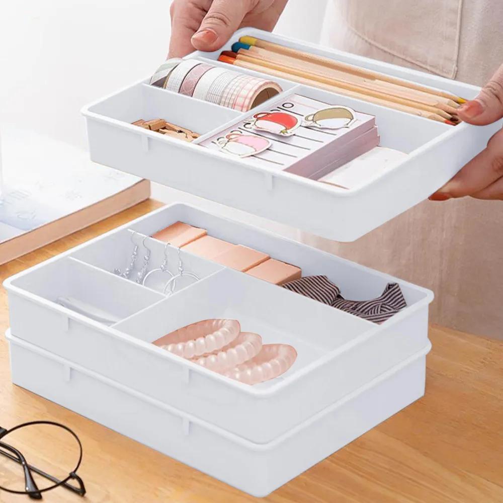 Stackable 4 point desktop stationery organizer drawer small item classification and storage box 20*15.5*3cm