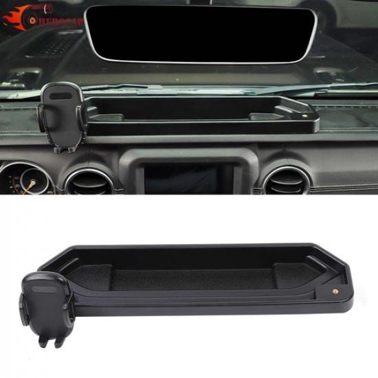 Black Phone Holder Stand w/Storage Tray Box For Jeep Wrangler JL 18+ Accessories