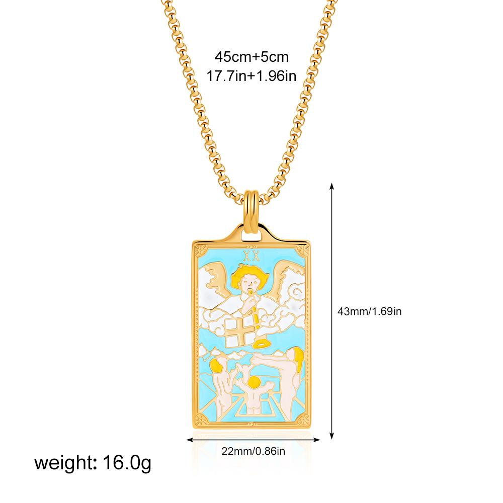 New Design Colorful Enamel Tarot Cards Pendant Necklaces 18K Gold Plated Sun Star Moon Box Chain Choker Jewelry for Women