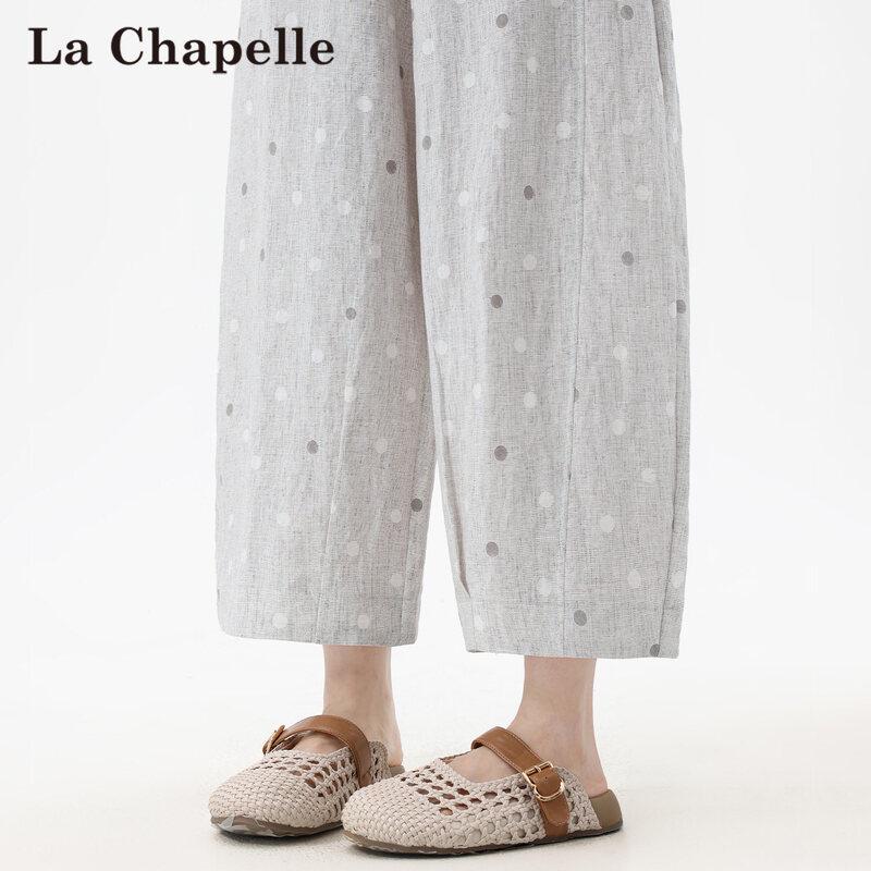 La Chapelle Women s Tencel Linen Polka Dot Cropped Harem Pants L