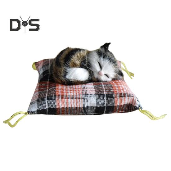 Simulation Cat Doll Plush Toy Mini Realistic Sleeping Kittens on Mat Figurine Stuffed Animal Toy with Cushion for Home Office Room Desktop Decor