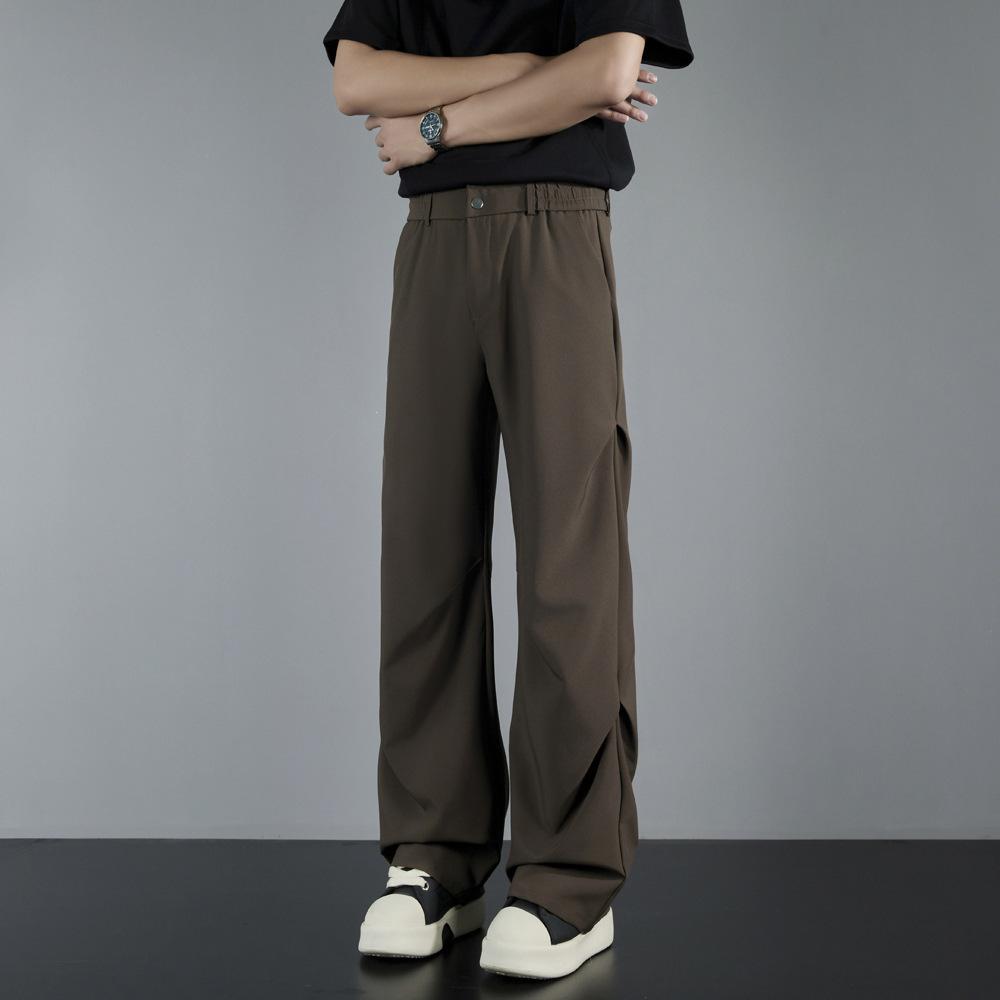 American Drape Pleated Design Paratrooper Pants Men's Loose Casual Straight High-end Black Trousers Long Pants Men