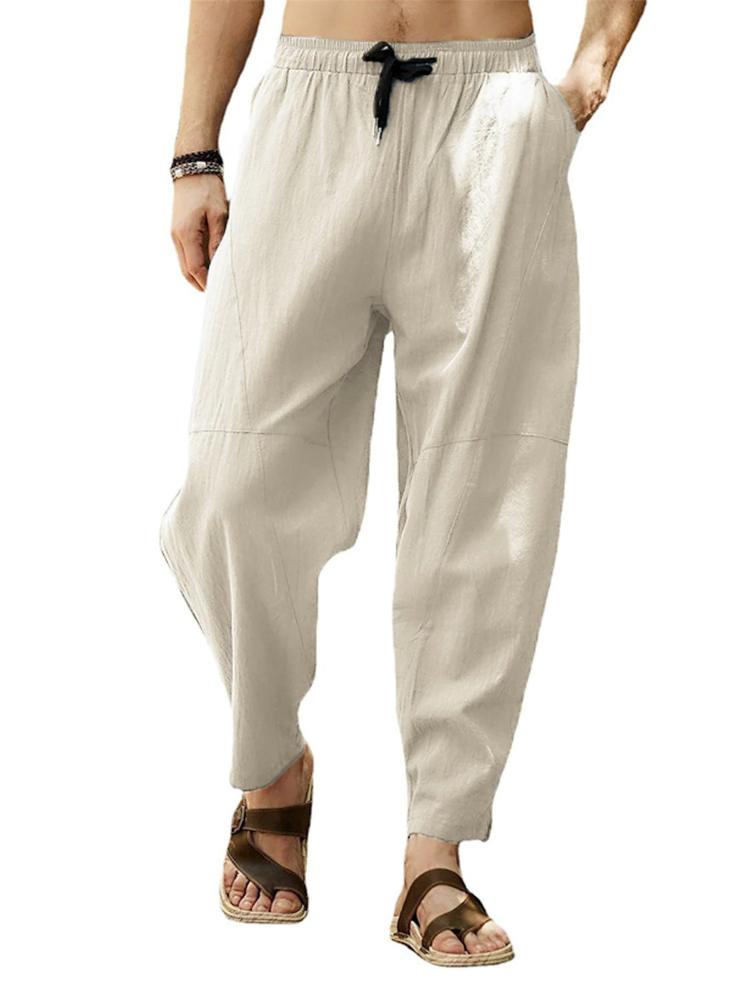 Men's Oversized Casual Pants, Men's Loose Cotton and Linen Drawstring Hip-hop Lantern Shorts