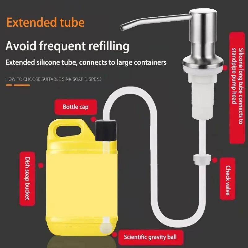 Sink Liquid Pump Extension Tube Stainless Steel Kitchen Soap Dispensers Kitchen Sink Hand Pressure Dispenser For Liquid Soap