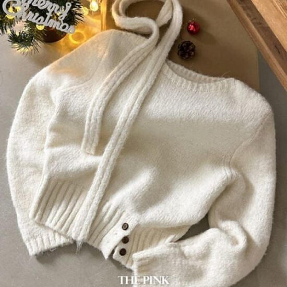 The Pink Loose Fit Alpaca Boat Neck Wool Knit + Scarf Set