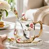 Clear Glass Tea Cup Set with Lid Spoon and Tray, Butterfly Cup Service for Breakfast Beverage and Household Use