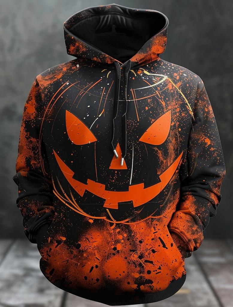 Halloween Herren Grafik Hoodie Kürbisdrucke Klassisch Lässig 3D Pullover Feiertagsmode Hoodies Dünner Stil Langarm Kapuze