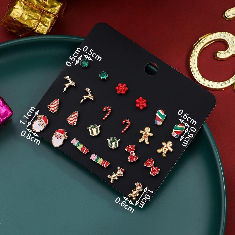 

Рождественский набор серег Снежинка Пряничный человечек Рождественская елка Старик Лось Праздничная вечеринка Рождество разноцветный